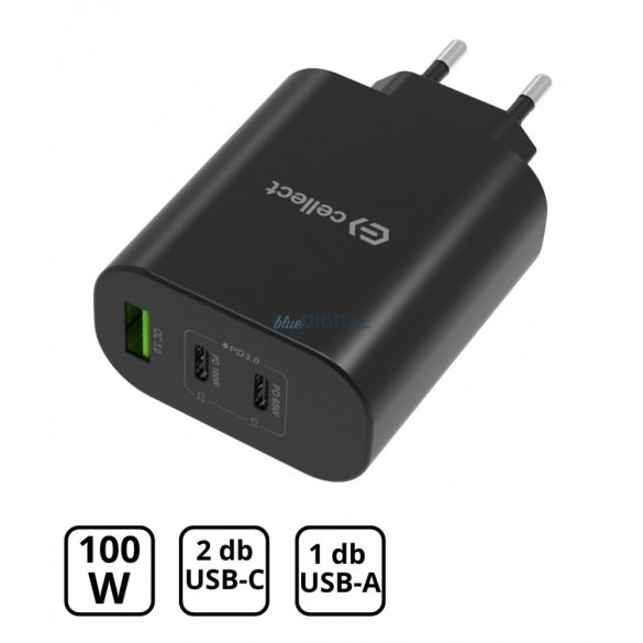 Hálózati töltő adapter gyorstöltő funkcióval 100W, Fekete