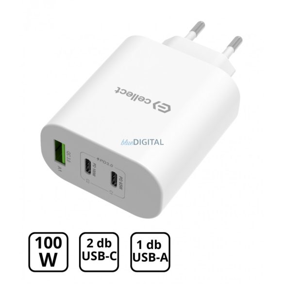 Hálózati töltő adapter gyorstöltő funkcióval 100W, Fehér