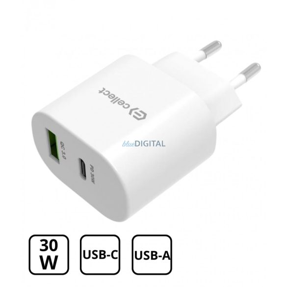 Hálózati töltő adapter PD30W/QC3.0 18W, Fehér