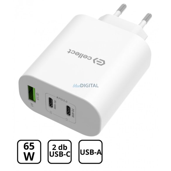 Hálózati töltő adapter gyorstöltő funkcióval 65W, Fehér