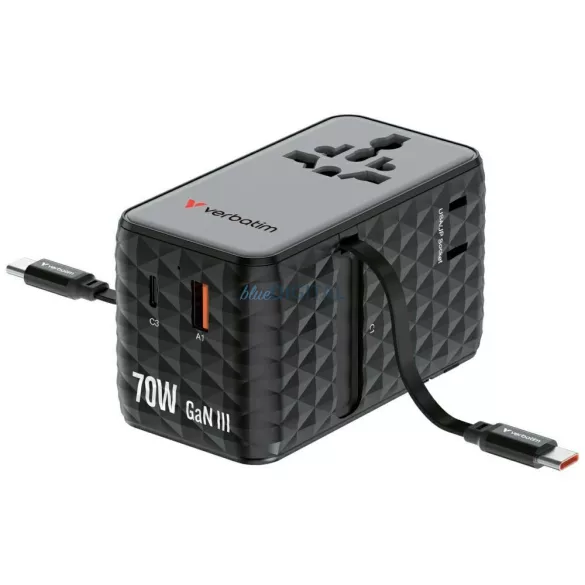 Verbatim Travel Adapter EU/UK/US GaN   1xUSB-C/1xUSB-A/2xUSB-C PD 70W black 30186