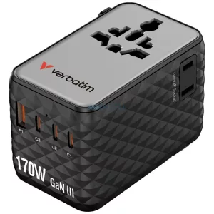Verbatim Travel Adapter EU/UK/US GaN   1xUSB-A/3xUSB-C PD 170W black 30190