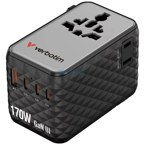 Verbatim Travel Adapter EU/UK/US GaN   1xUSB-A/3xUSB-C PD 170W black 30190