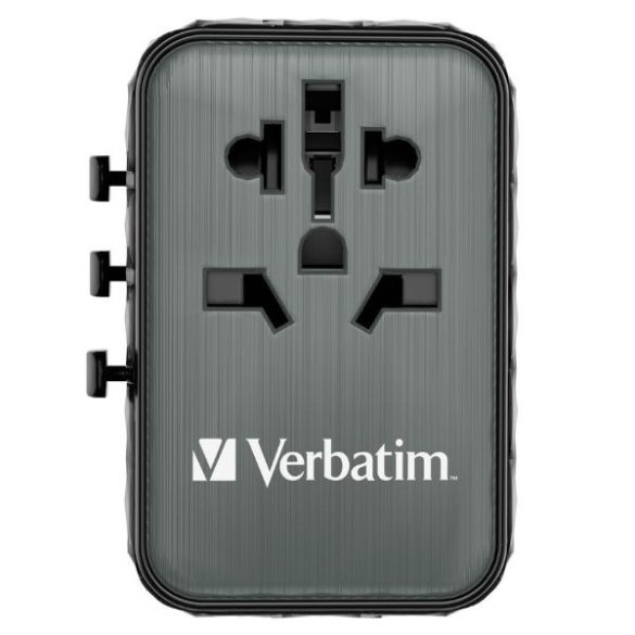 Verbatim UTA-05 utazó adapter EU/UK/US 2xUSB-A/2xUSB-C PD 65W GaN - fekete