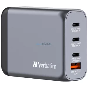 Verbatim GaN 100W Wall Charger 3xUSB-C/USB-A + EU/UK/US Adapter GNC-100 32202