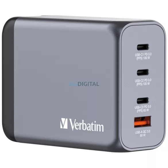 Verbatim GaN 200W Wall Charger 3xUSB-C/USB-A + EU/UK/US Adapter GNC-200 32204