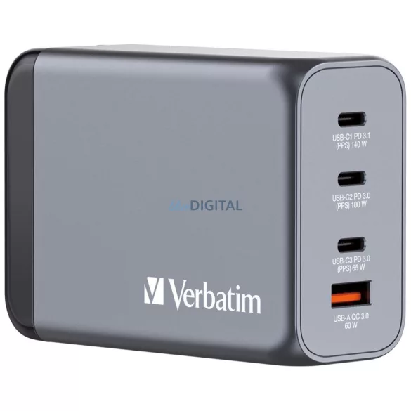 Verbatim GaN 240W Wall Charger 3xUSB-C/USB-A + EU/UK/US Adapter GNC-240 32205