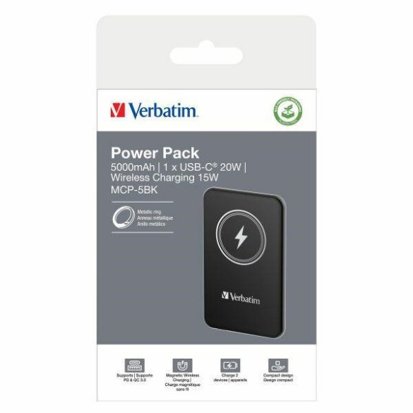 Verbatim 'n' Go vezeték nélküli mágneses powerbank 15W 5000mAh - fekete