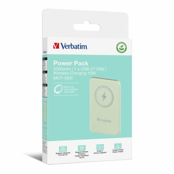 Verbatim 'n' Go vezeték nélküli mágneses powerbank 15W 5000mAh - zöld