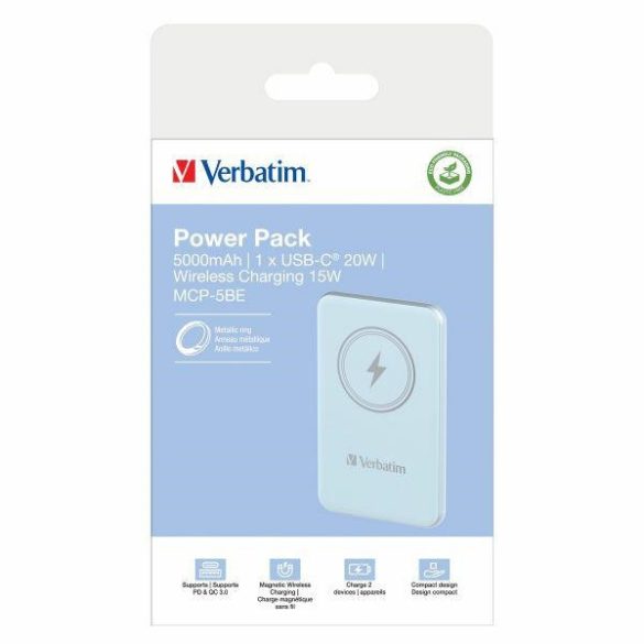 Verbatim 'n' Go vezeték nélküli mágneses powerbank 15W 5000mAh - kék