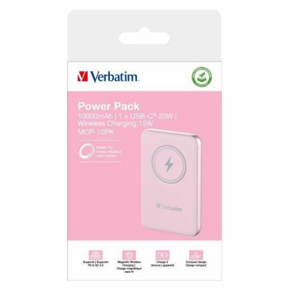 Verbatim 'n' Go vezeték nélküli mágneses powerbank 15W 5000mAh - rózsaszín