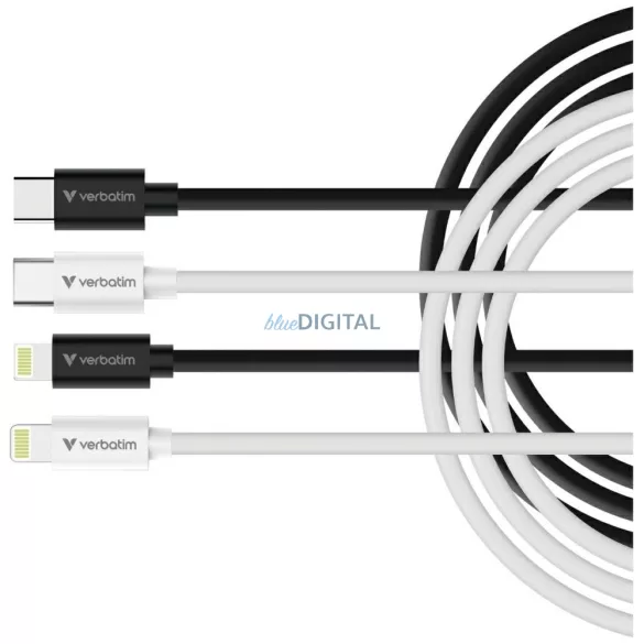 Verbatim Sync & Charge kábel USB-C - Lightning essentials 27W – fekete / fehér 2 db (32392)