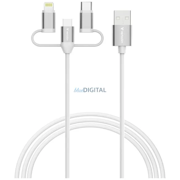 Verbatim Sync & Charge kábel USB-A - Micro-B, USB-C, Lightning essentials 18W – fehér (32394)