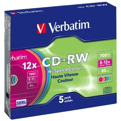   Verbatim COLOUR SL CD-RW lemez 700MB 8-12X 5 db többszínű (43167)