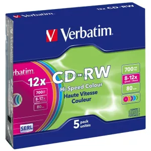 Verbatim COLOUR SL CD-RW lemez 700MB 8-12X 5 db többszínű (43167)