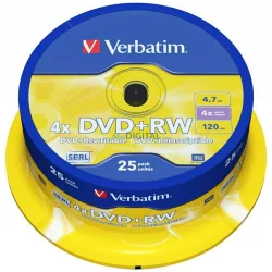 Verbatim DVD+RW lemez 4.7GB 4X 25 db – ezüst (43489)