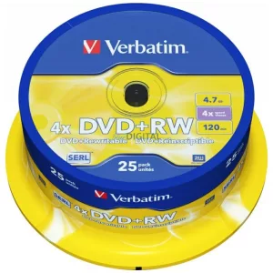 Verbatim DVD+RW lemez 4.7GB 4X 25 db – ezüst (43489)