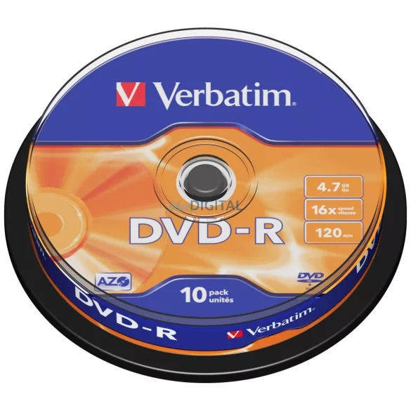 Verbatim DVD-R lemez 4,7 GB 16x AZO ezüst/ezüst 10 db 43523