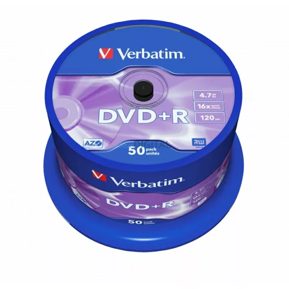 Verbatim DVD+R lemez 4.7GB 16X 50 db – ezüst (43550)
