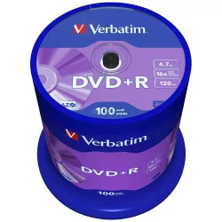 Verbatim DVD+R lemez 4.7GB 16X 100 db – ezüst (43551)