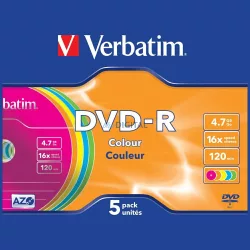   Verbatim COLOUR SLIM DVD-R lemez 4.7GB 16X 5 db többszínű (43557)