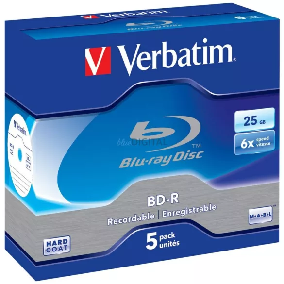 Verbatim Blu-ray BD-R SL lemez 25GB 6X 5 db – fehér (43715)