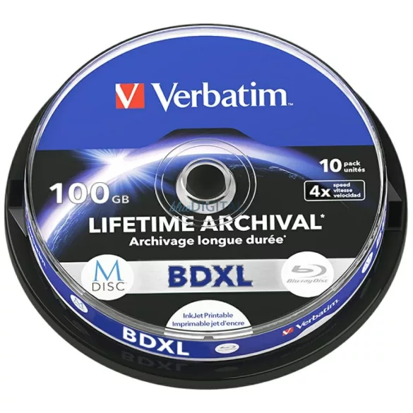 Verbatim M-Disc BD-XL lemez 100GB 4X tintasugaras nyomtatható 10 db (43850)