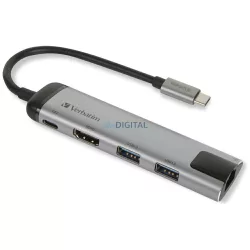   Verbatim Adapter Hub USB-C - USB-C/ 2xUSB-A 3.0/HDMI/Eternet aluminium/aluminum 49141
