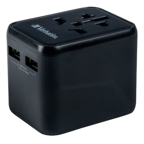 Verbatim UTA-01 utazó adapter EU/UK/US 2xUSB-A - fekete