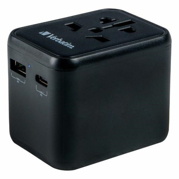 Verbatim UTA-02 utazó adapter EU/UK/US 2xUSB-A/USB-C PD 20W - fekete