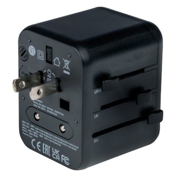 Verbatim UTA-02 utazó adapter EU/UK/US 2xUSB-A/USB-C PD 20W - fekete