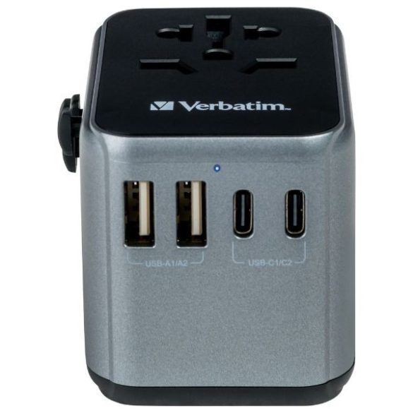 Verbatim UTA-03 utazó adapter EU/UK/US 2xUSB-A/2xUSB-C PD 30W - fekete