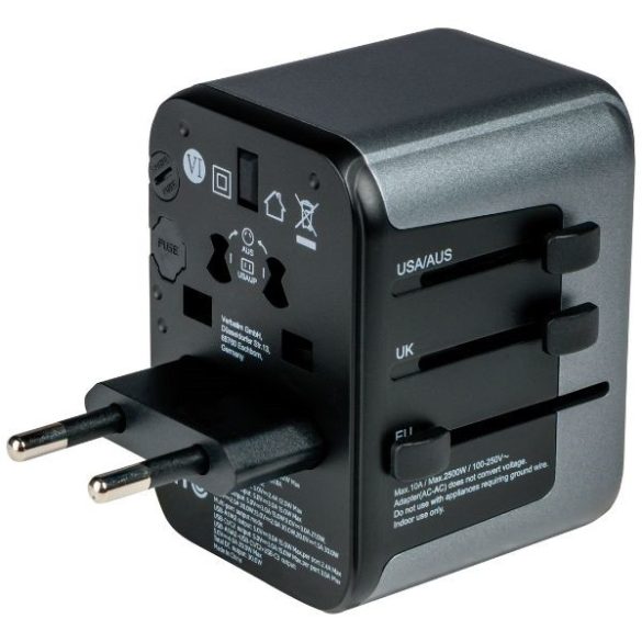 Verbatim UTA-03 utazó adapter EU/UK/US 2xUSB-A/2xUSB-C PD 30W - fekete