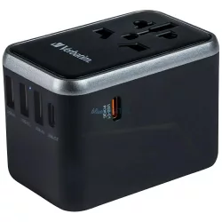   Verbatim EU/UK/US utazóadapter, 3xUSB-A/2xUSB-C PD 61 W, UTA-04, fekete/black, 49546