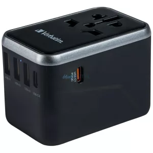 Verbatim EU/UK/US utazóadapter, 3xUSB-A/2xUSB-C PD 61 W, UTA-04, fekete/black, 49546