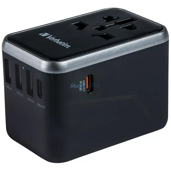 Verbatim EU/UK/US utazóadapter, 3xUSB-A/2xUSB-C PD 61 W, UTA-04, fekete/black, 49546