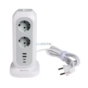 Verbatim függőleges elosztó 15W 11x AC EU / 2x USB-C / 2x USB-A 2m EUPT-01 – fehér (49547)
