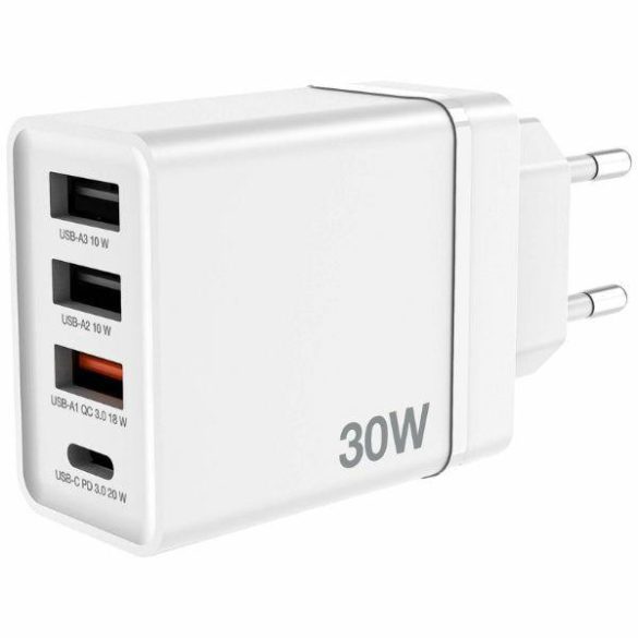 Verbatim CHR-30EU2 hálózati töltő 3xUSB-A és 1xUSB-C csatlakozással 30W PD 3.0 - fehér