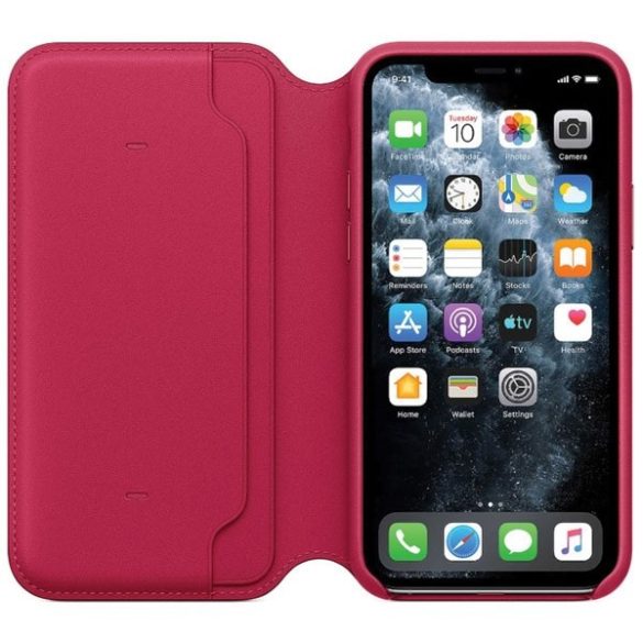 Etui Apple MY1K2ZM/A iPhone 11 Pro 5.8" málnapiros bőr fóliázott tok