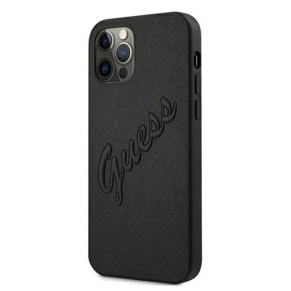 Guess GUHCP12LRSAVSBK iPhone 12 Pro Max 6,7" fekete Saffiano Vintage Script keménytok