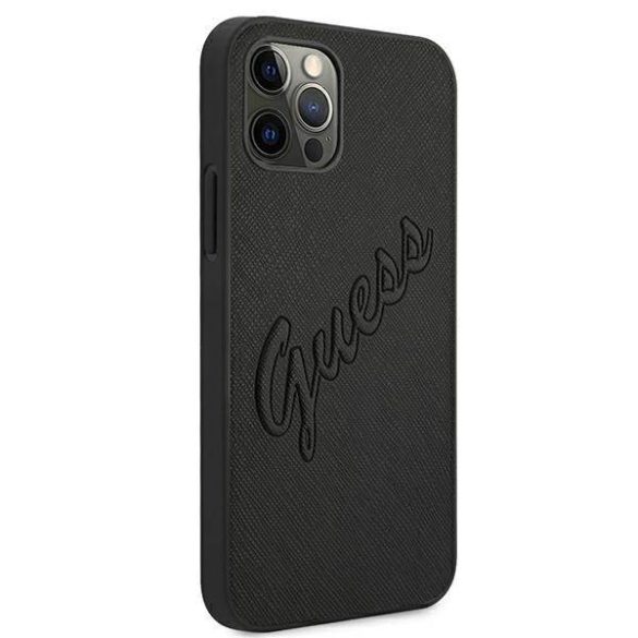 Guess GUHCP12LRSAVSBK iPhone 12 Pro Max 6,7" fekete Saffiano Vintage Script keménytok