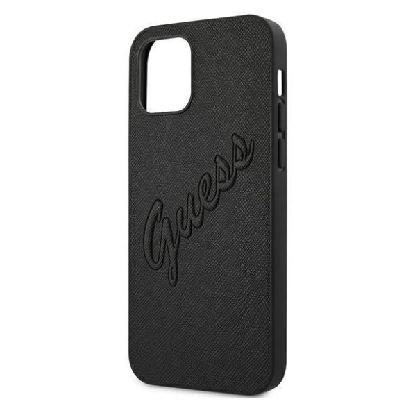 Guess GUHCP12LRSAVSBK iPhone 12 Pro Max 6,7" fekete Saffiano Vintage Script keménytok