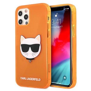 Karl Lagerfeld KLHCP12LCHTRO iPhone 12 Pro Max 6,7" narancssárga csillogó Choupette Fluo keménytok