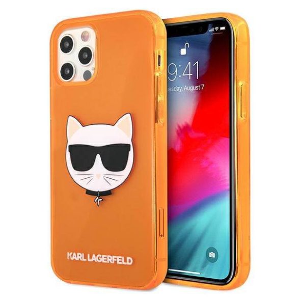 Karl Lagerfeld KLHCP12LCHTRO iPhone 12 Pro Max 6,7" narancssárga csillogó Choupette Fluo keménytok