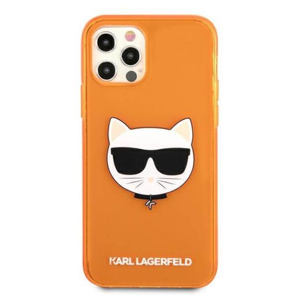 Karl Lagerfeld KLHCP12LCHTRO iPhone 12 Pro Max 6,7" narancssárga csillogó Choupette Fluo keménytok