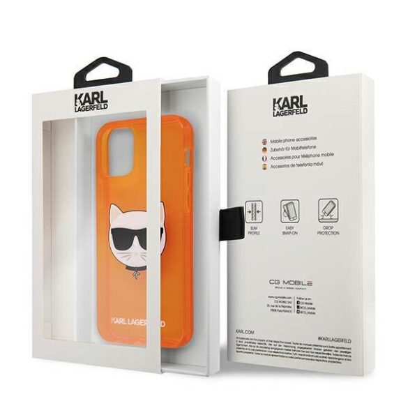 Karl Lagerfeld KLHCP12LCHTRO iPhone 12 Pro Max 6,7" narancssárga csillogó Choupette Fluo keménytok