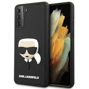 Karl Lagerfeld KLHCS21MKH3DBK S21+ G996 fekete keménytok 3D gumiból Karl Lagerfeld fej