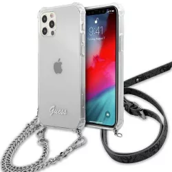   Guess GUHCP12MKC4GSSI iPhone 12/12 Pro 6,1" átlátszó keménytok 4G ezüst lánccal