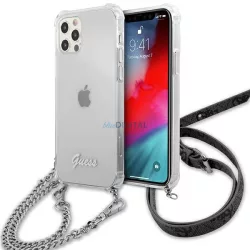   Guess GUHCP12MKC4GSSI iPhone 12/12 Pro 6,1" átlátszó keménytok 4G ezüst lánccal