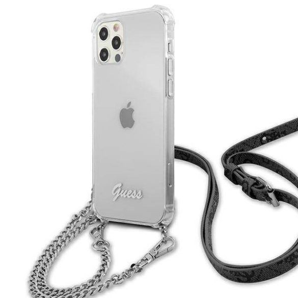Guess GUHCP12MKC4GSSI iPhone 12/12 Pro 6,1" átlátszó keménytok 4G ezüst lánccal